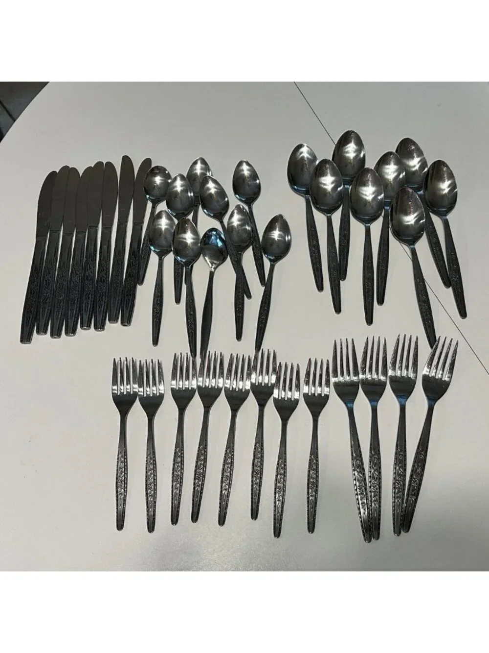 38 pc Vintage MCM Interpur INR7 Stainless Flatware Spoons Forks Knives Floral